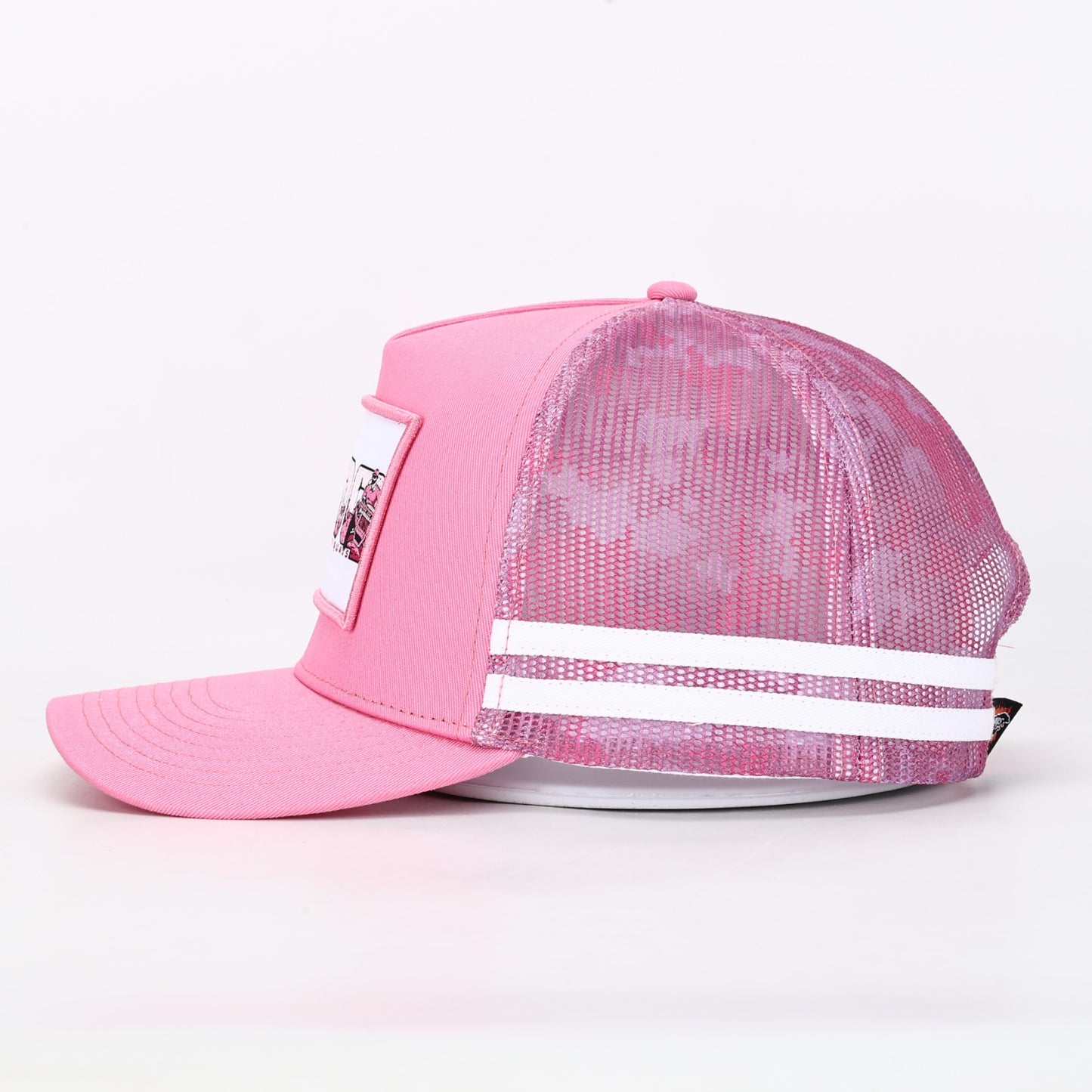 Truckers Hat- HDQ Pink & White Patch - Hogs Dogs Quads Shop