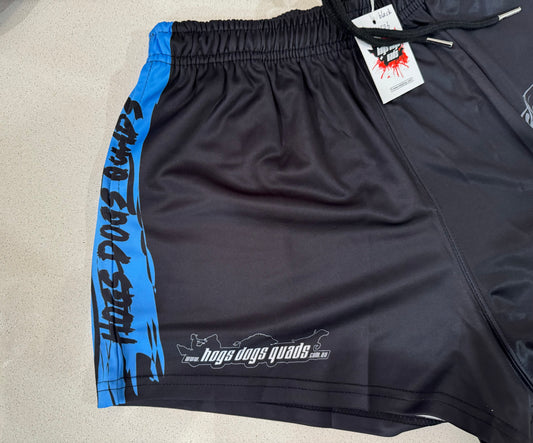 Footy Shorts - Pig Dog Black Blue stripe - Hogs Dogs Quads Shop