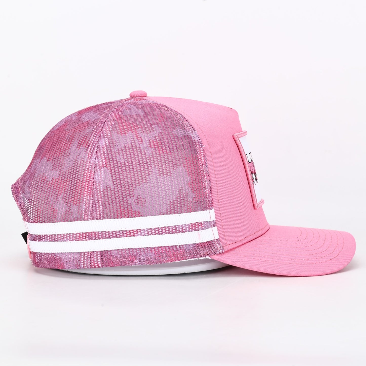 Truckers Hat- HDQ Pink & White Patch - Hogs Dogs Quads Shop