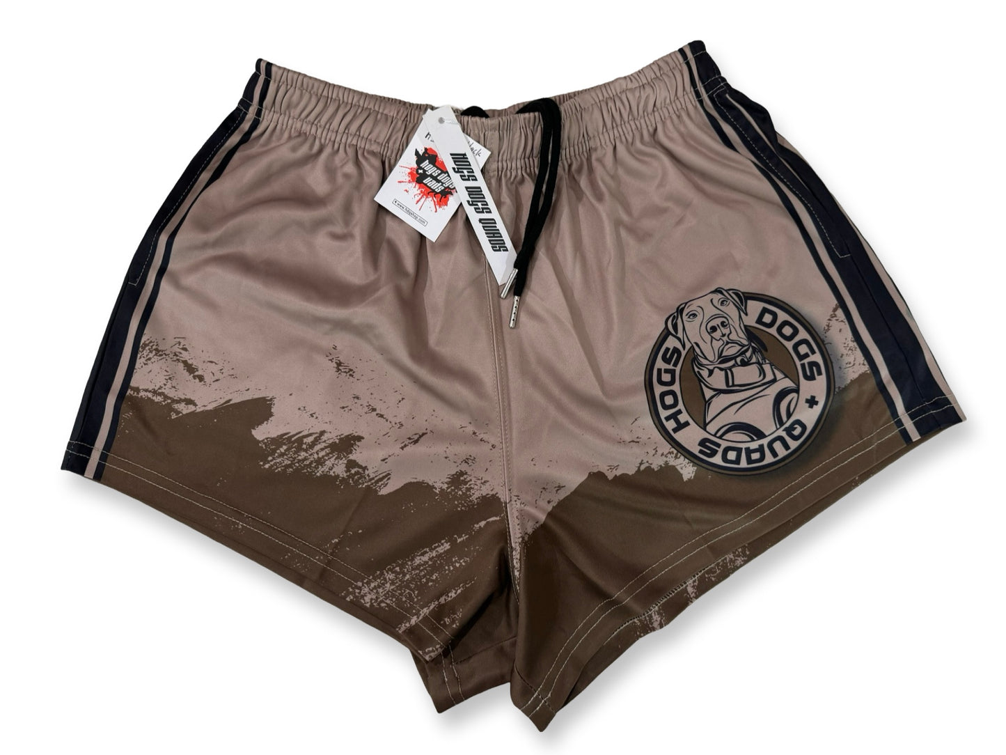 Footy Shorts - Brown HDQ Pig Dog - Hogs Dogs Quads Shop