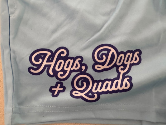NEW Light Blue HDQ Footy Shorts - WITH POCKETS - Hogs Dogs Quads Shop