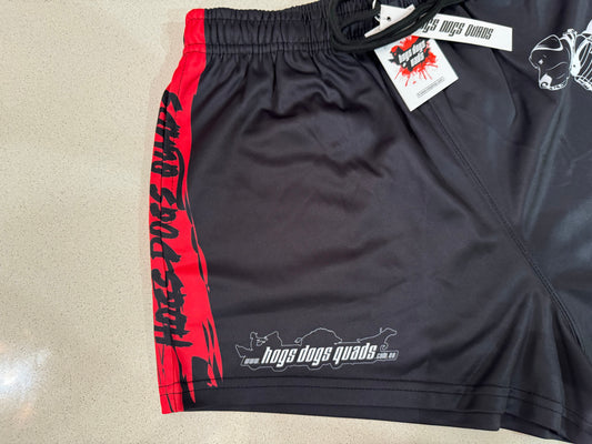 🔥NEW🔥 Footy Shorts - Pig Dog Black Red Stripe - Hogs Dogs Quads Shop
