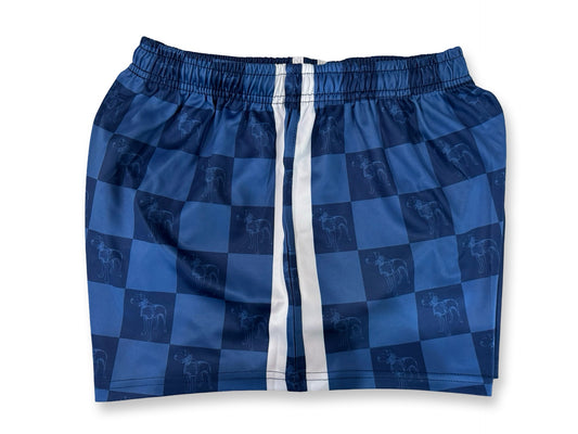 Footy Shorts - Pig Dog Light Blue Chequered - Hogs Dogs Quads Shop
