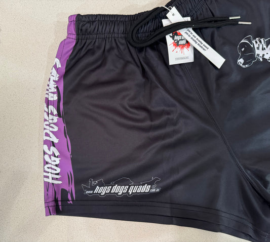 Footy Shorts - Pig Dog Black Purple Stripe - Hogs Dogs Quads Shop