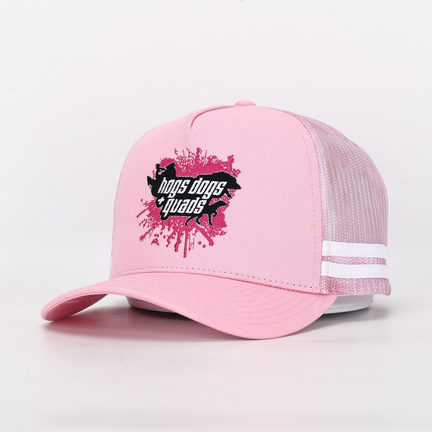 Truckers Hat- HDQ PINK Splah - Hogs Dogs Quads Shop