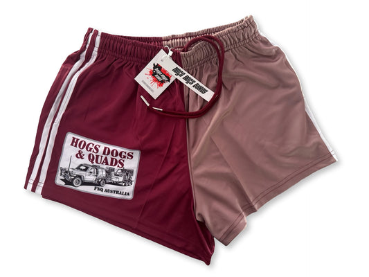 NEW Maroon Cruiser Photo Footy Shorts - WITH POCKETS - Hogs Dogs Quads Shop