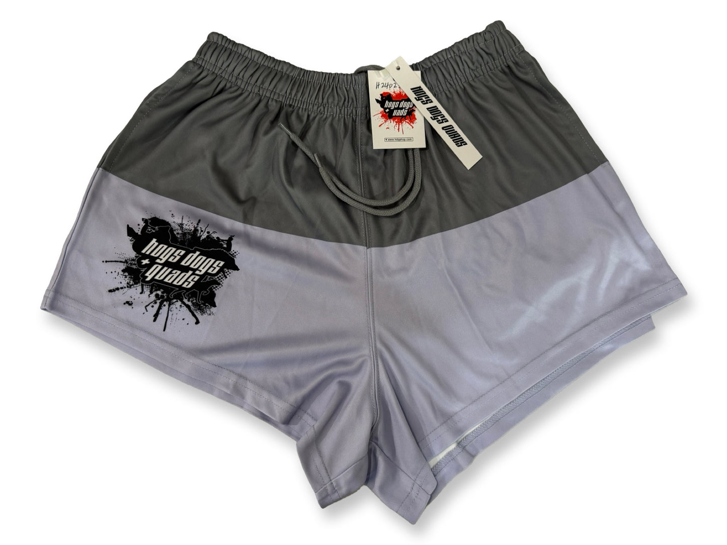 Footy Shorts - GREY SPLIT - Hogs Dogs Quads Shop
