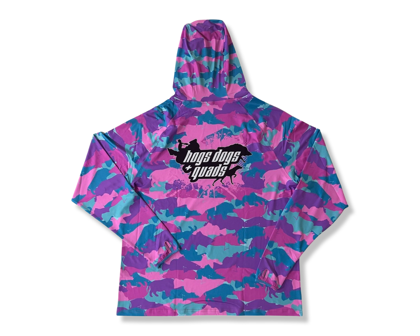 Pink & Teal Camo Hoodie & Buff in one! - Hogs Dogs Quads Shop