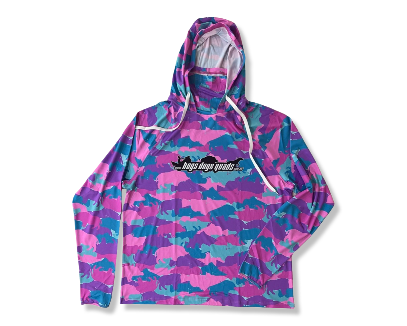 Pink & Teal Camo Hoodie & Buff in one! - Hogs Dogs Quads Shop