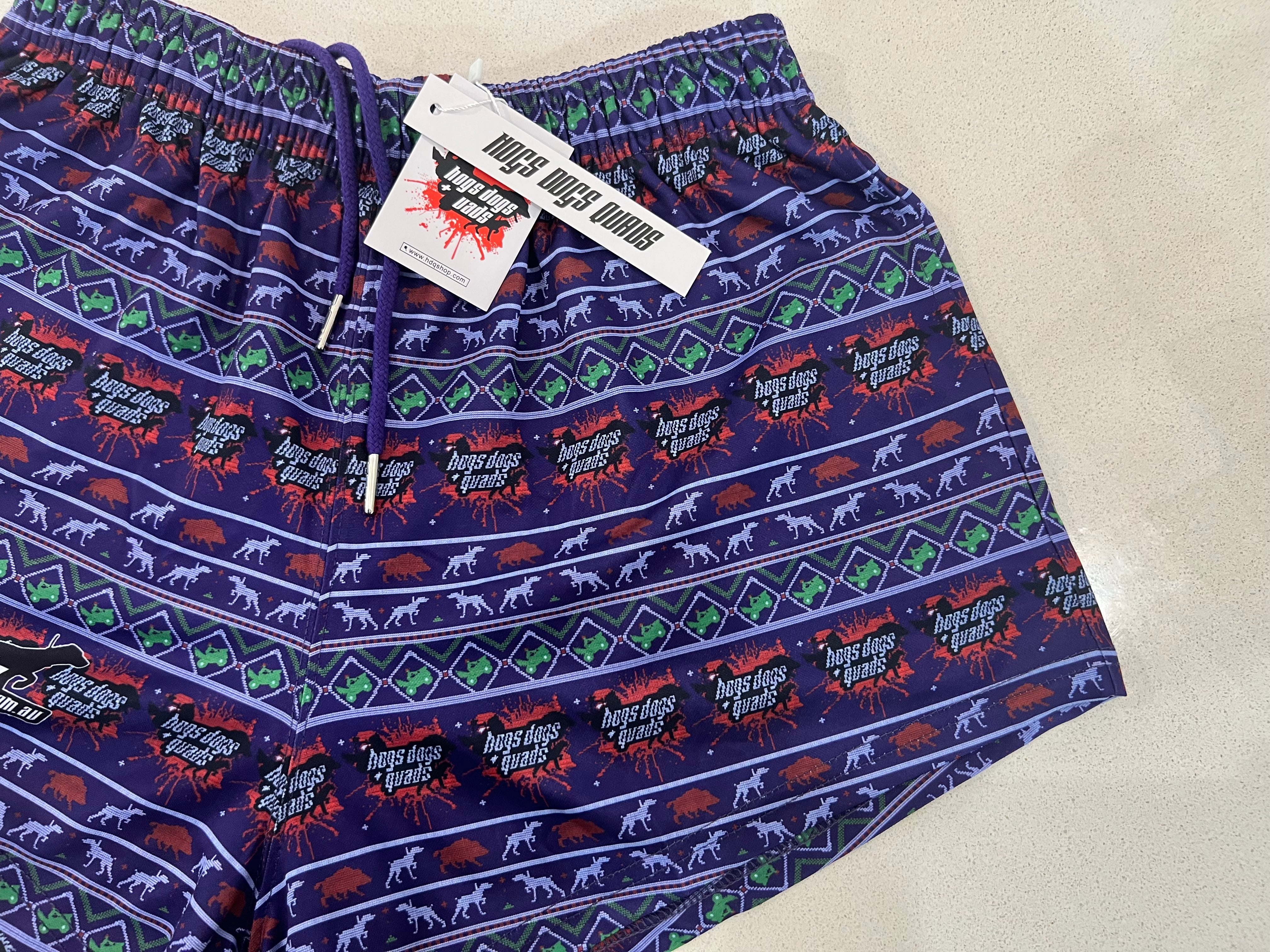 🔥NEW🔥 Blue Christmas Footy Shorts - WITH POCKETS - Hogs Dogs Quads Shop
