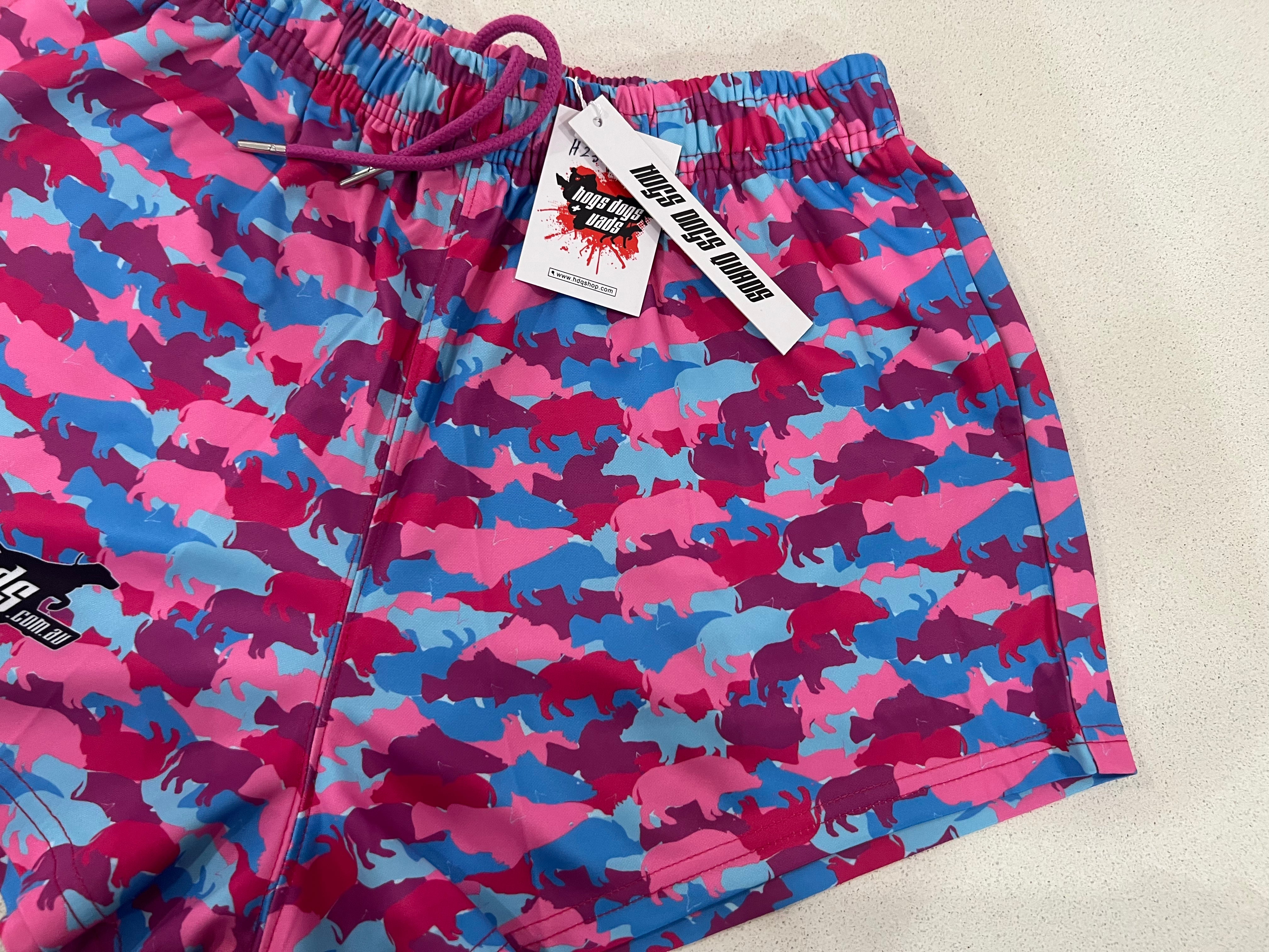 🔥NEW🔥 Pink Boars & Barra Footy Shorts - WITH POCKETS - Hogs Dogs Quads Shop
