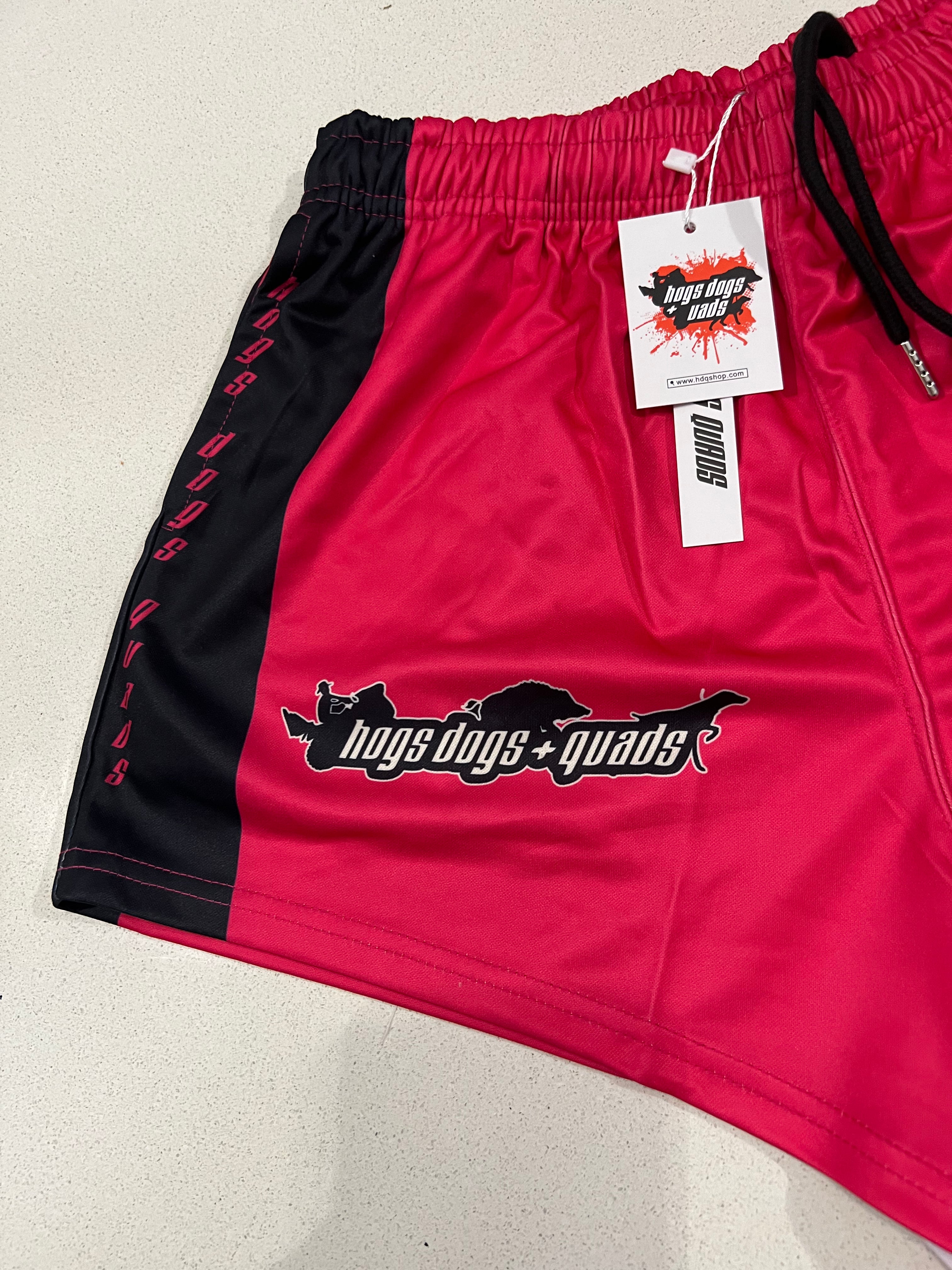 Footy Shorts - PINK QUAD - Hogs Dogs Quads Shop
