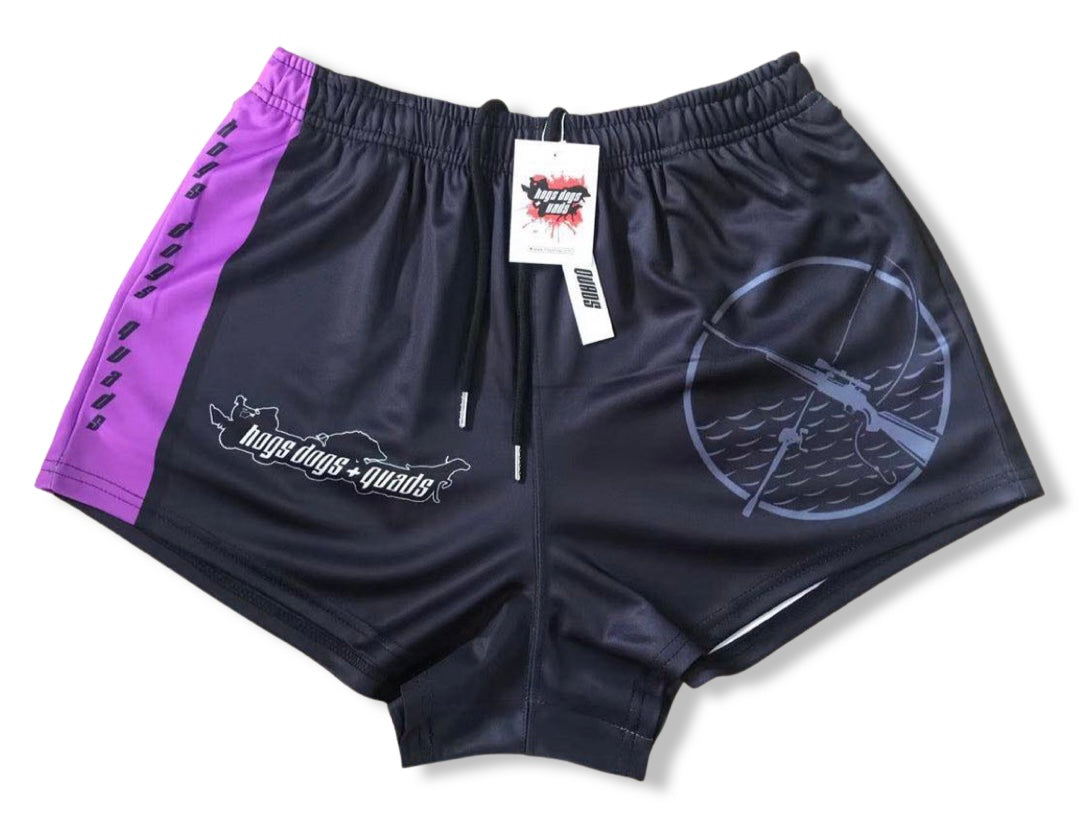 🔥Footy Shorts, with ZIP POCKETS🔥 - PURPLE ROD & RIFLE - Hogs Dogs Quads Shop