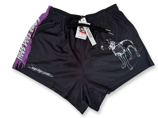 Footy Shorts - Pig Dog Black Purple Stripe