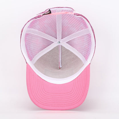 Truckers Hat- HDQ Pink & White Patch - Hogs Dogs Quads Shop