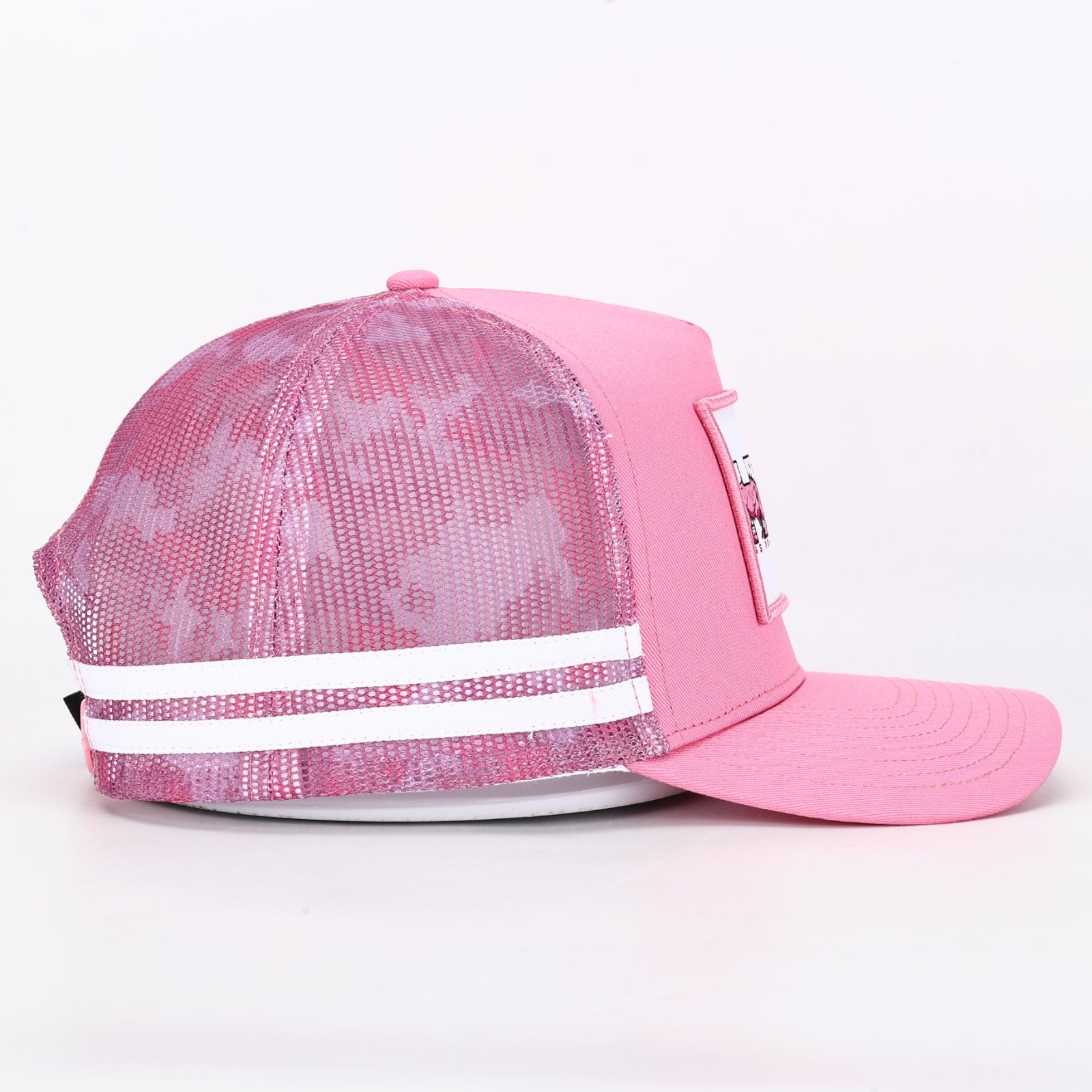 Truckers Hat- HDQ Pink & White Patch - Hogs Dogs Quads Shop