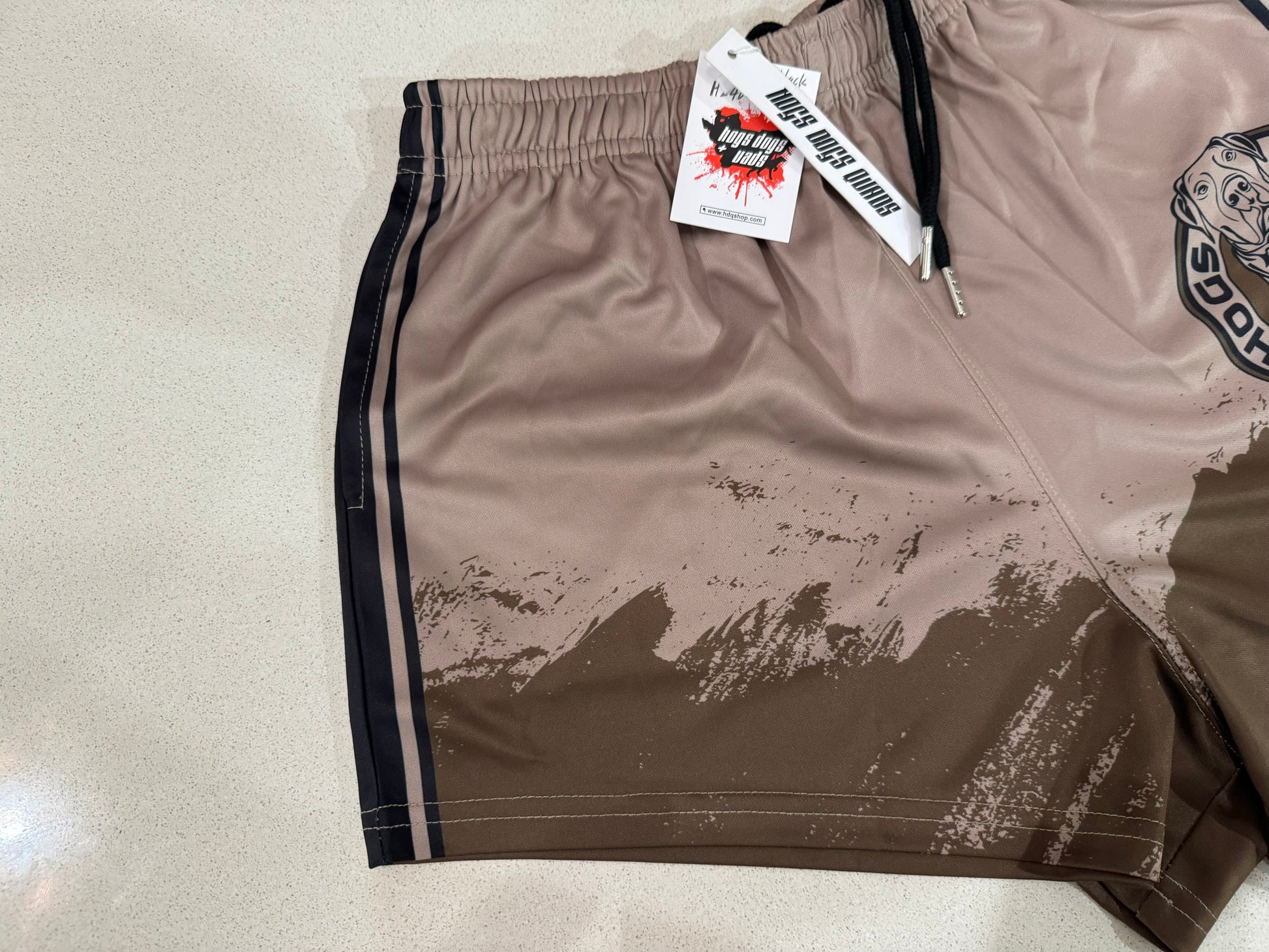 Footy Shorts - Brown HDQ Pig Dog - Hogs Dogs Quads Shop