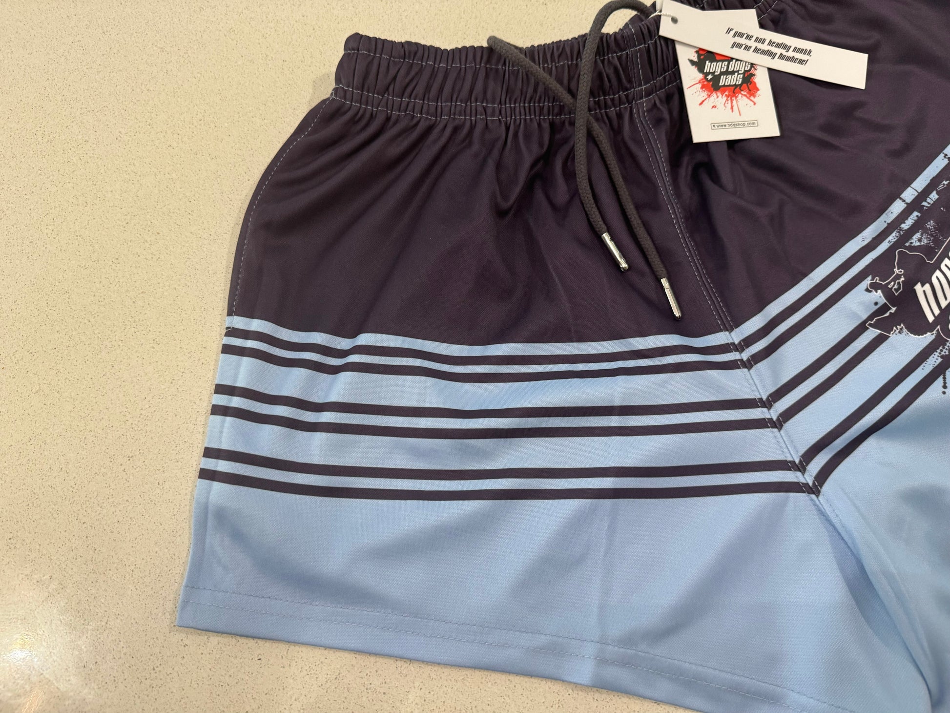 Footy Shorts - Blue Stripe - Hogs Dogs Quads Shop