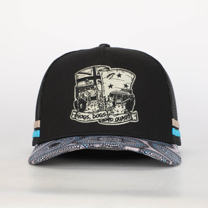 Truckers Hat- HDQ Blue Dot Art - Hogs Dogs Quads Shop