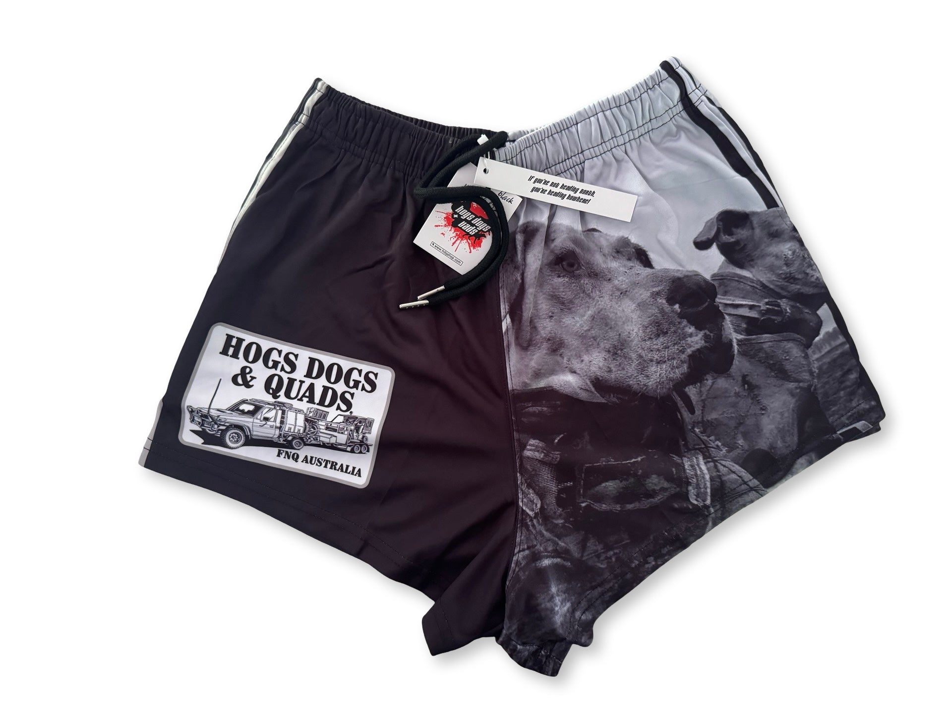 NEW Pig Dog Photo Footy Shorts - WITH POCKETS - Hogs Dogs Quads Shop