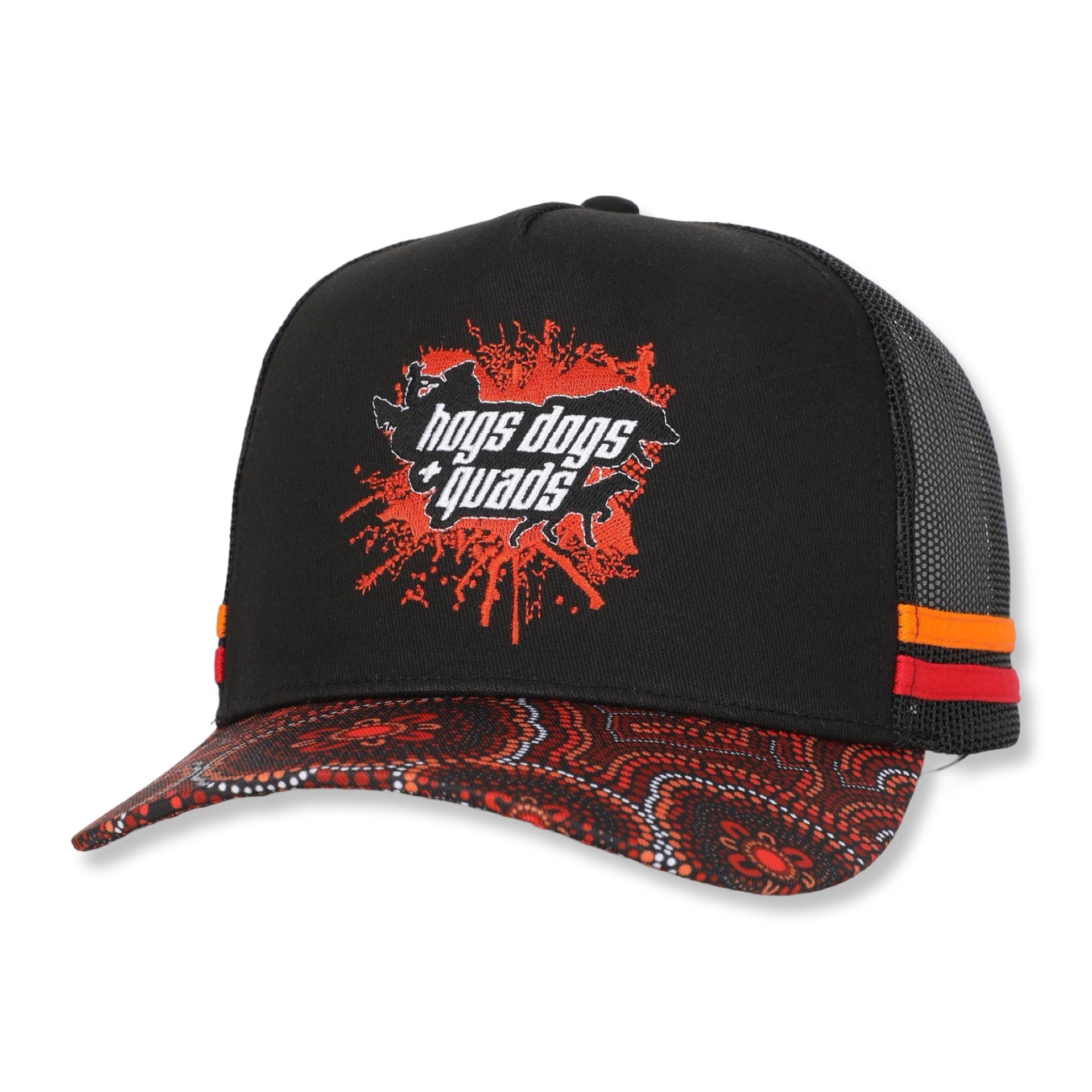 Truckers Hat- HDQ Red Dot Art - Hogs Dogs Quads Shop