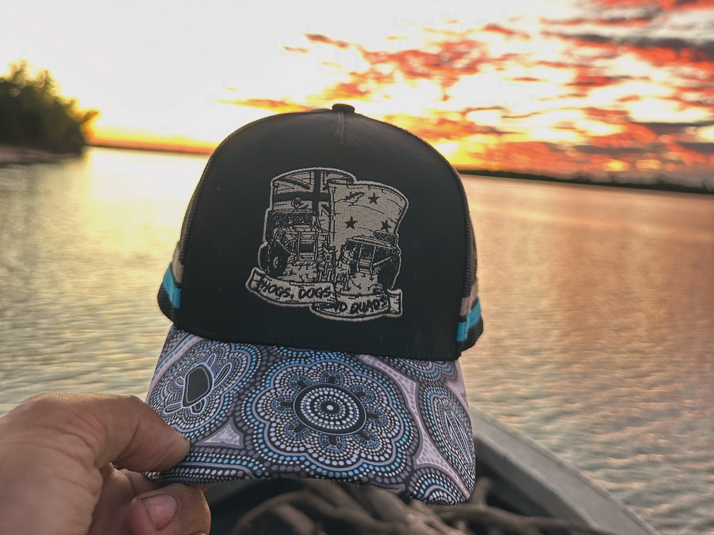 🔥NEW🔥 Truckers Hat- HDQ Blue Dot Art - Hogs Dogs Quads Shop
