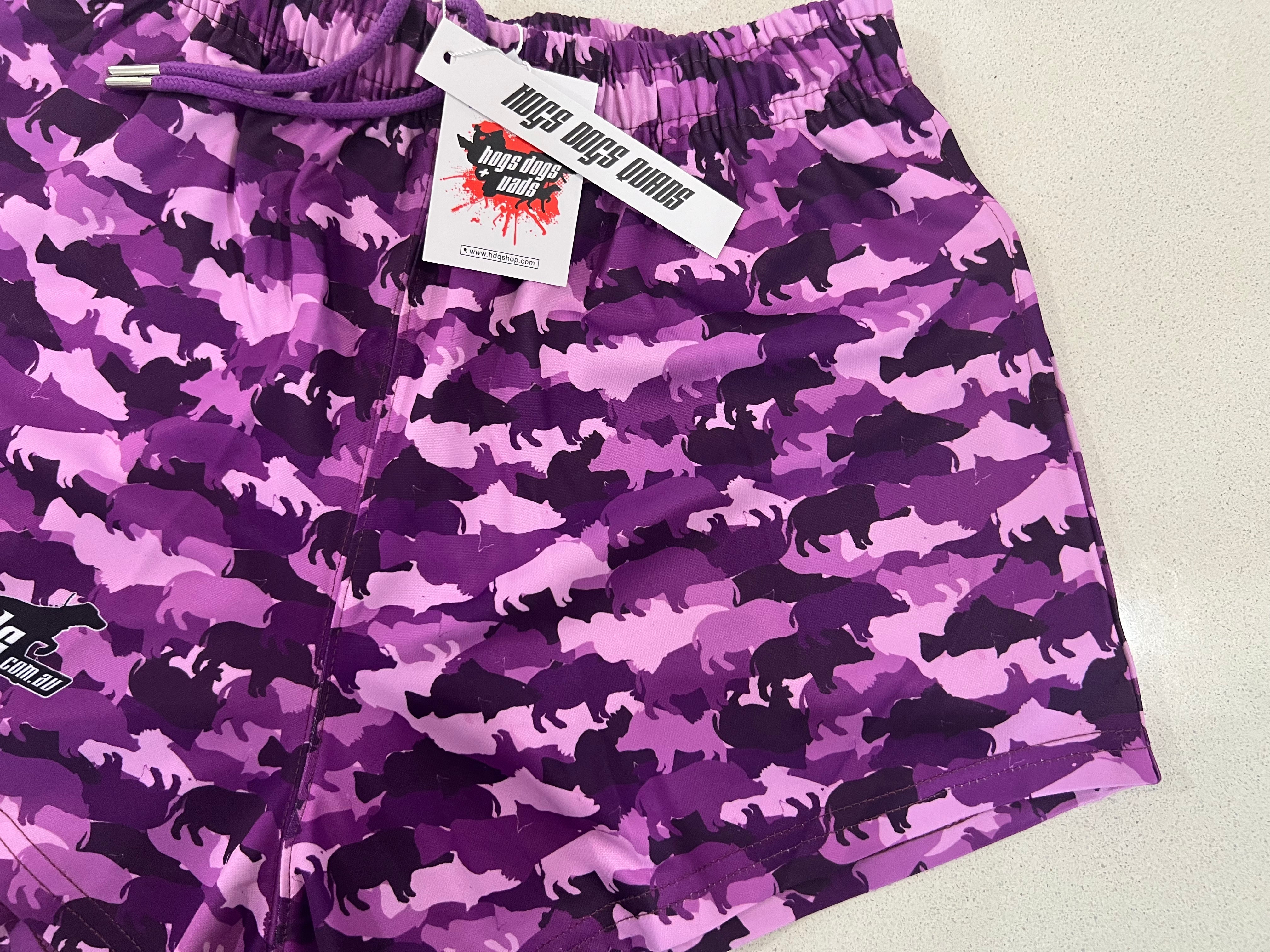 🔥NEW🔥 Footy Shorts - Purple Boars & Barra with pockets – Hogs Dogs ...