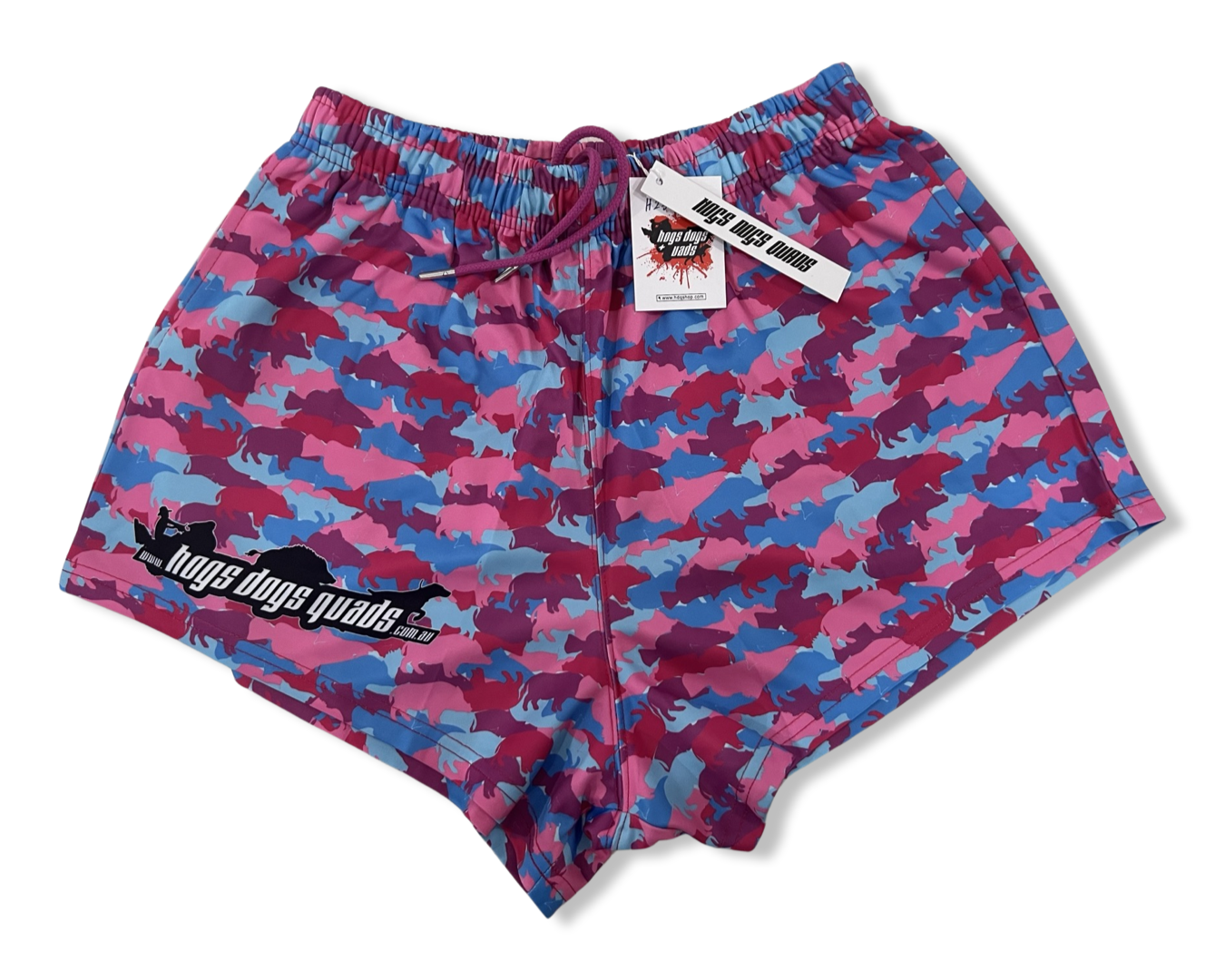 🔥NEW🔥 Pink Boars & Barra Footy Shorts - WITH POCKETS - Hogs Dogs Quads Shop