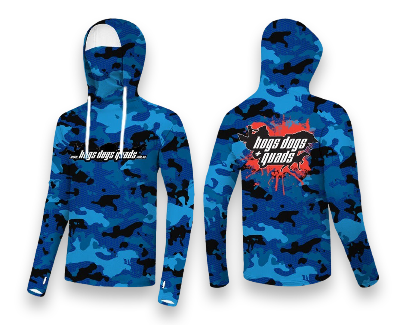 Navy Blue Camo Hoodie & Buff in one! - Hogs Dogs Quads Shop