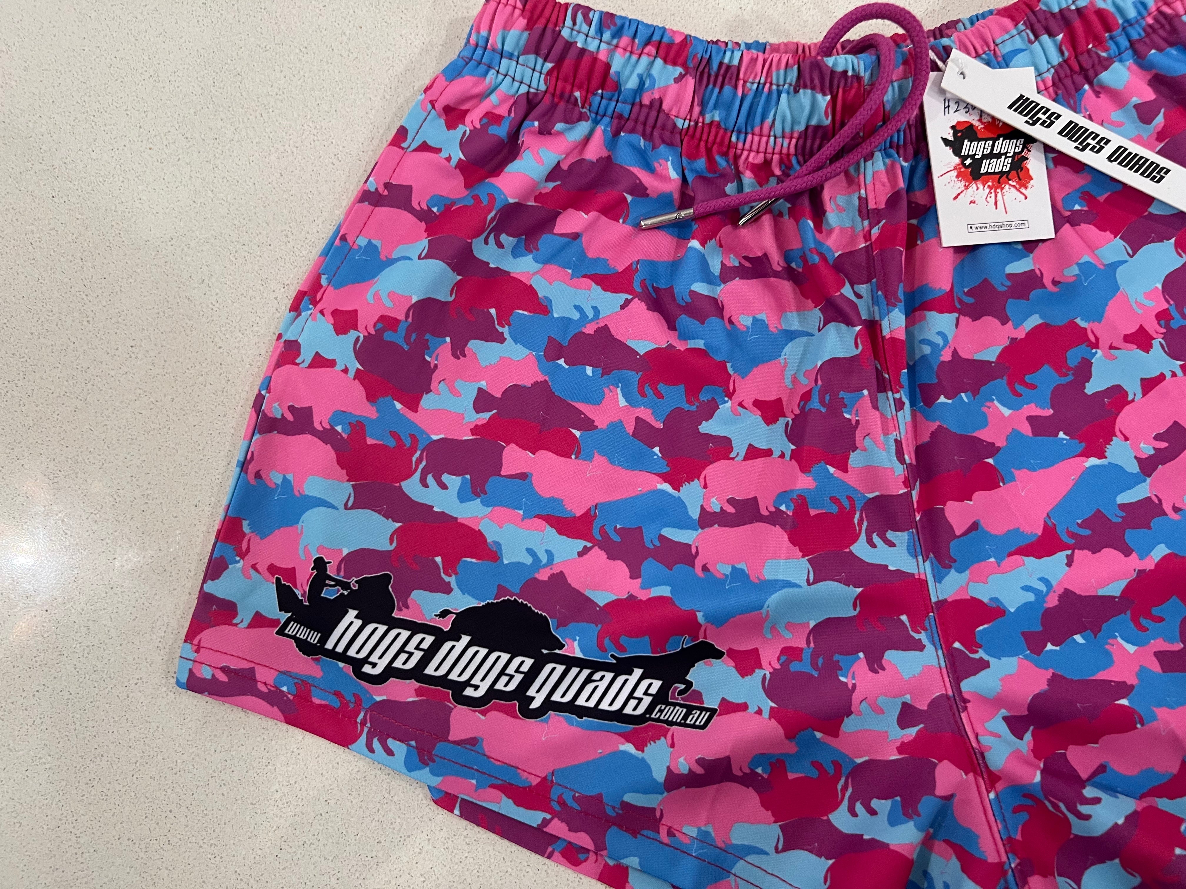 🔥NEW🔥 Pink Boars & Barra Footy Shorts - WITH POCKETS - Hogs Dogs Quads Shop