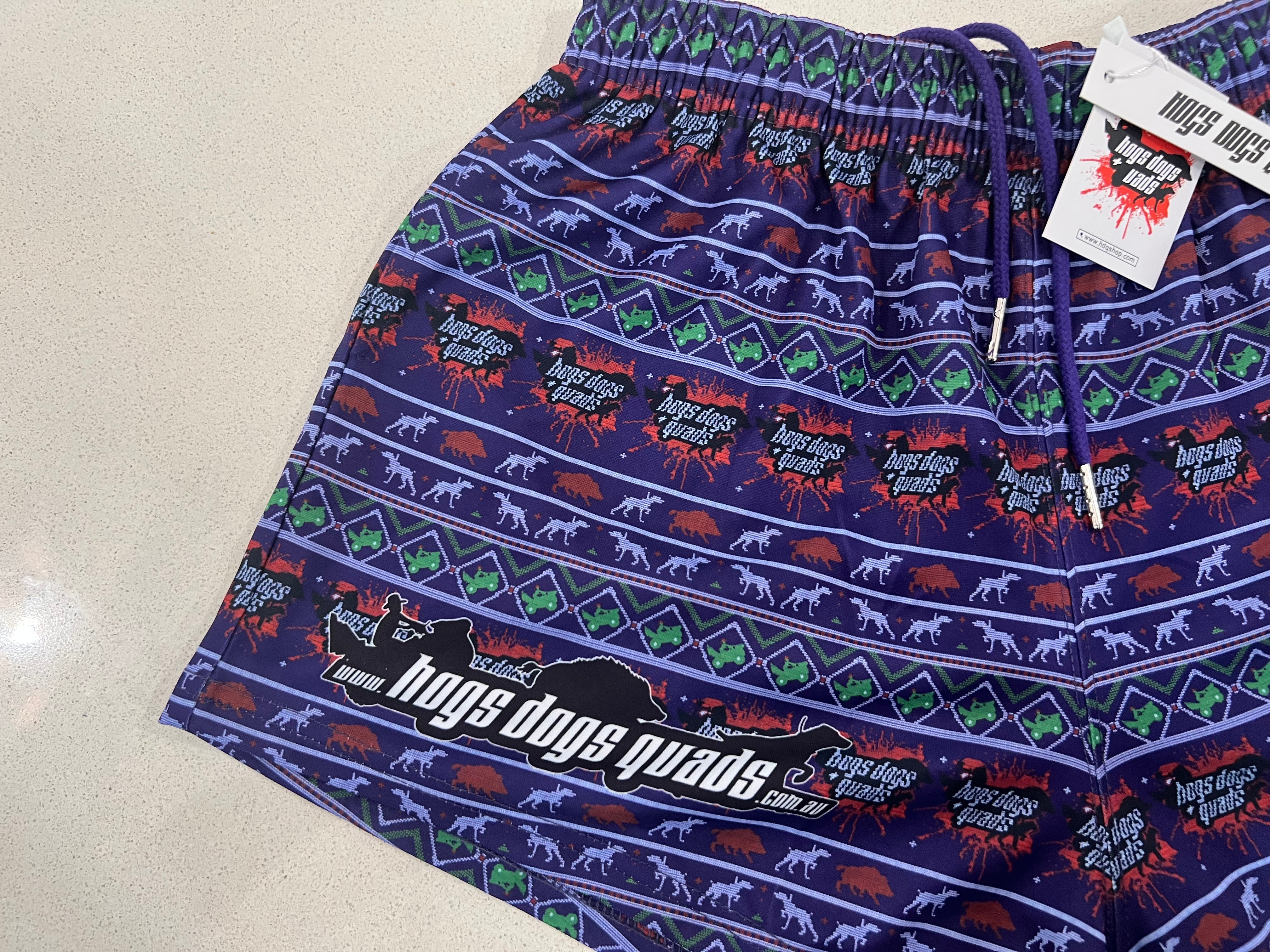 🔥NEW🔥 Blue Christmas Footy Shorts - WITH POCKETS - Hogs Dogs Quads Shop