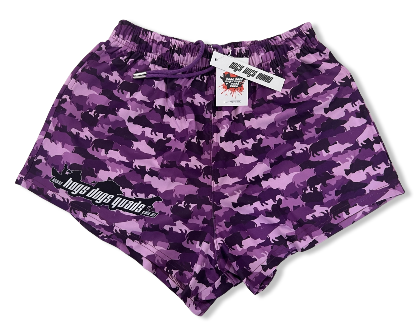 Footy Shorts - Purple Boars & Barra with pockets - Hogs Dogs Quads Shop