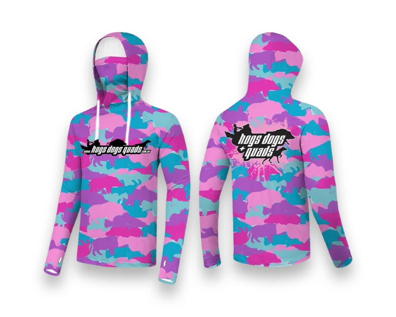 Pink & Teal Camo Hoodie & Buff in one! - Hogs Dogs Quads Shop