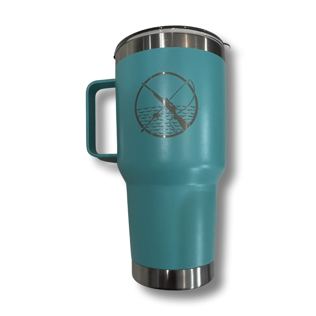 HDQ Travel Mug with lid drink- Teal-  Rod & Rifle - Hogs Dogs Quads Shop