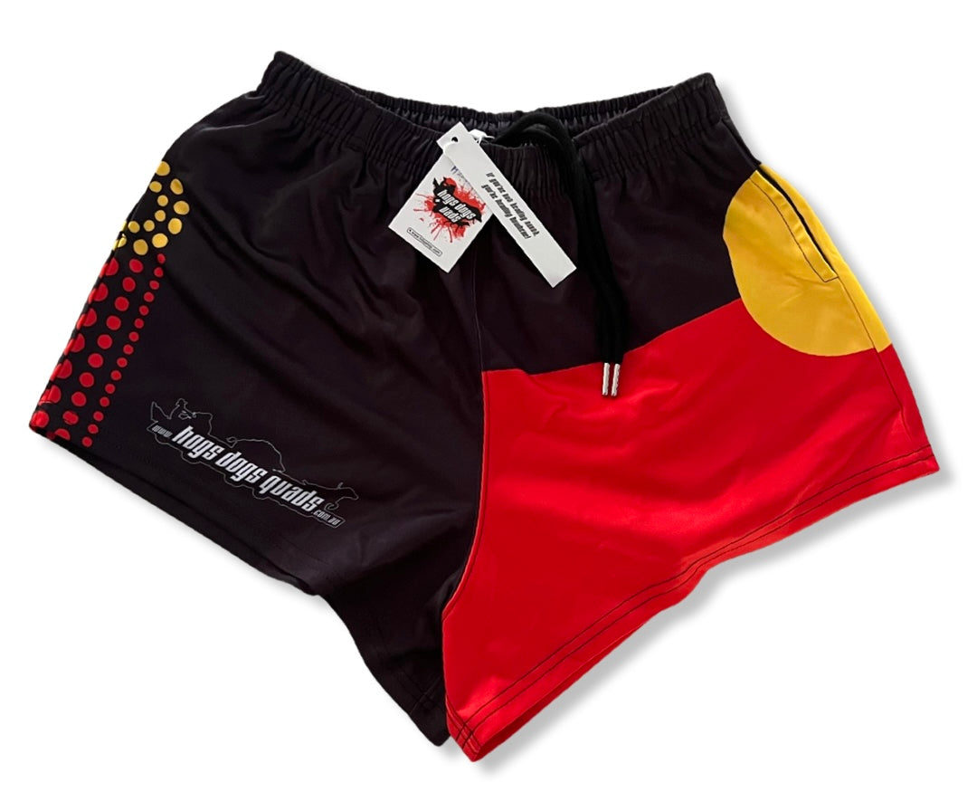 Footy Shorts - Indigenous Flag - Hogs Dogs Quads Shop