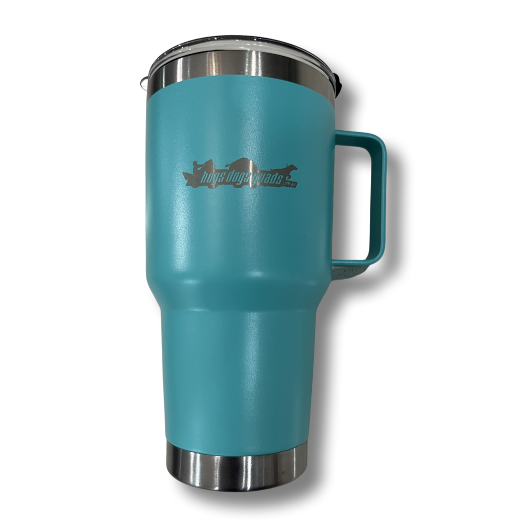 HDQ Travel Mug with lid drink- Teal-  Rod & Rifle - Hogs Dogs Quads Shop