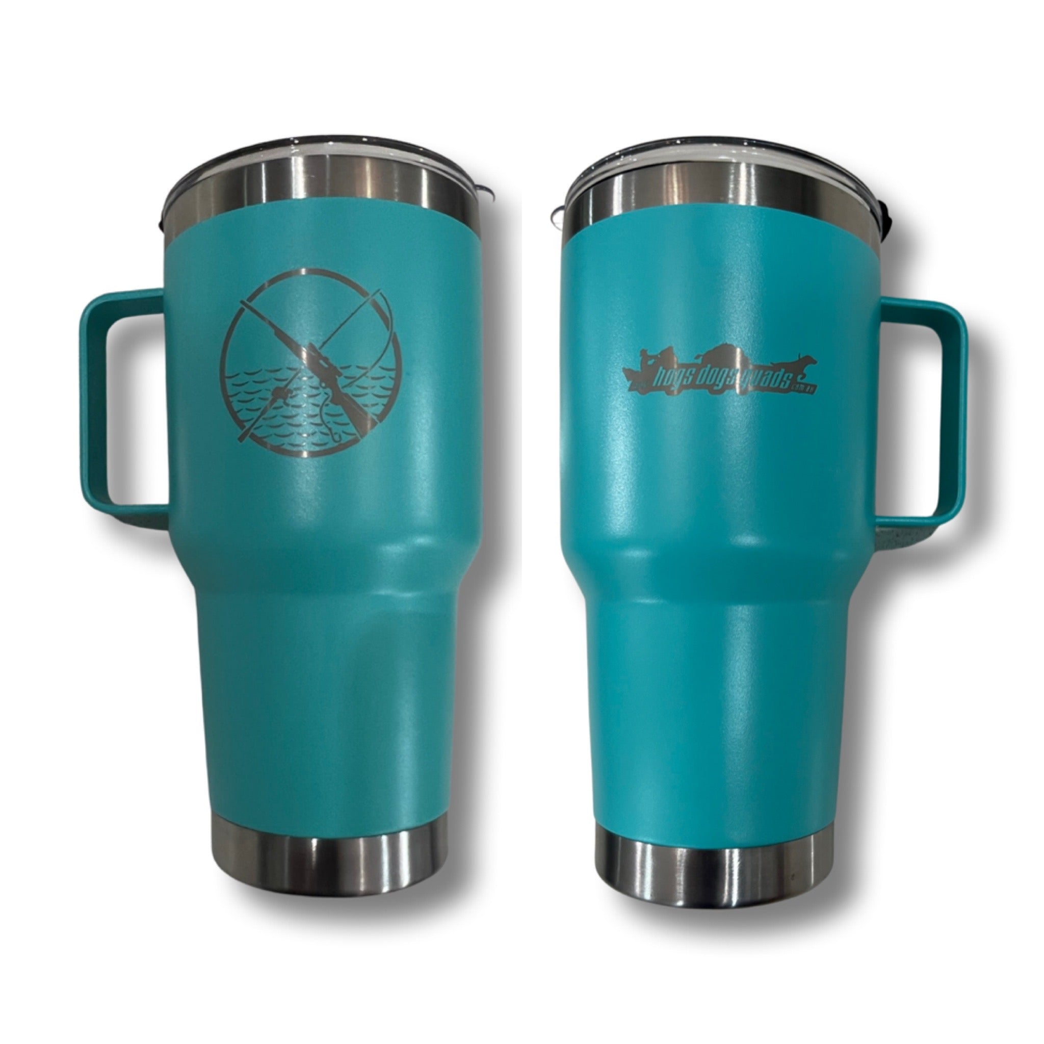 HDQ Travel Mug with lid drink- Teal-  Rod & Rifle - Hogs Dogs Quads Shop