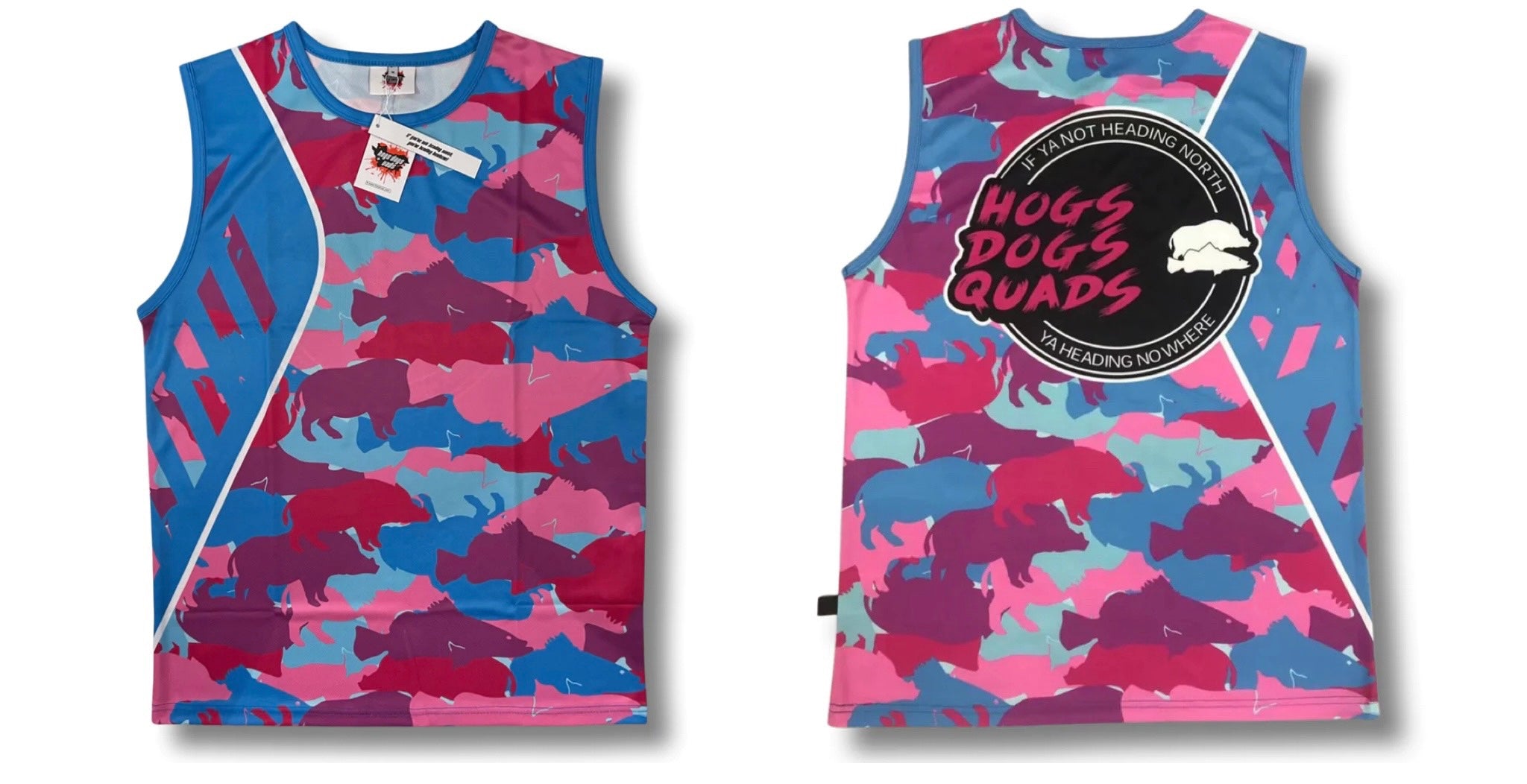 HDQ Pink & Teal, SINGLET - Hogs Dogs Quads Shop