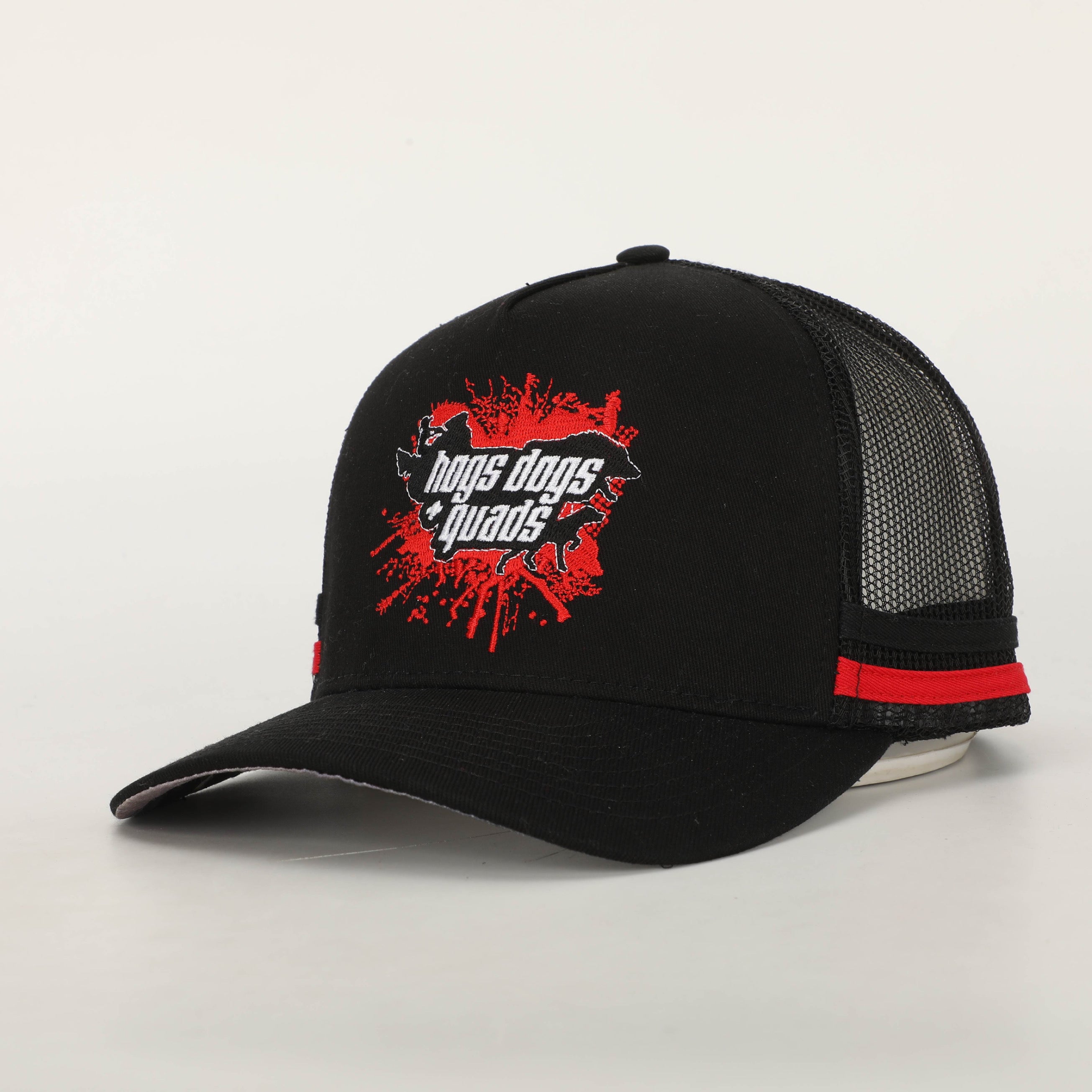 Black - Truckers Hat, Quad photo under peak - Hogs Dogs Quads Shop