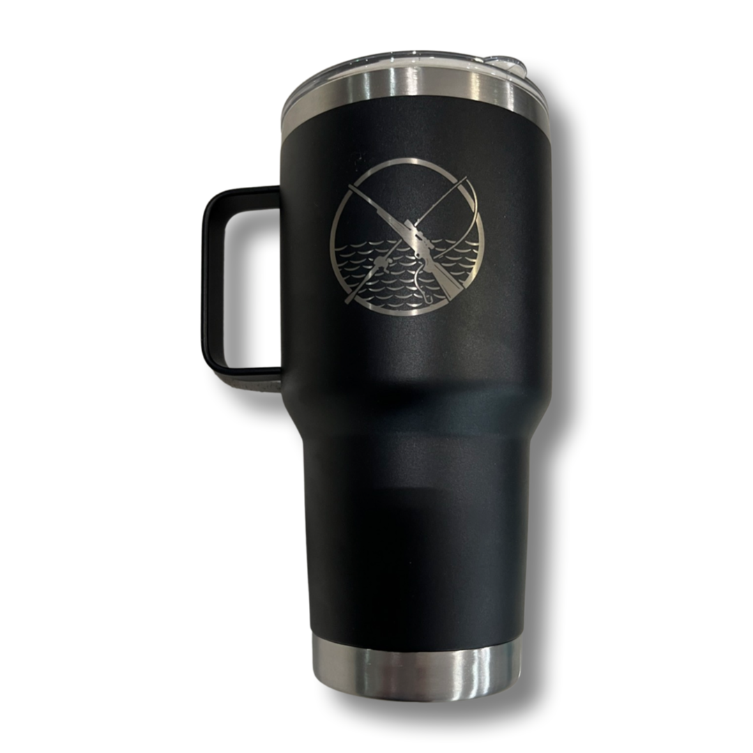 HDQ Travel Mug with lid drink- BLACK Rod & Rifle - Hogs Dogs Quads Shop