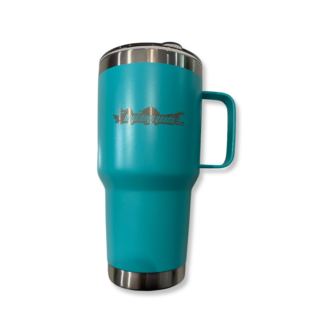 HDQ Travel Mug with lid - TEAL - Hogs Dogs Quads Shop